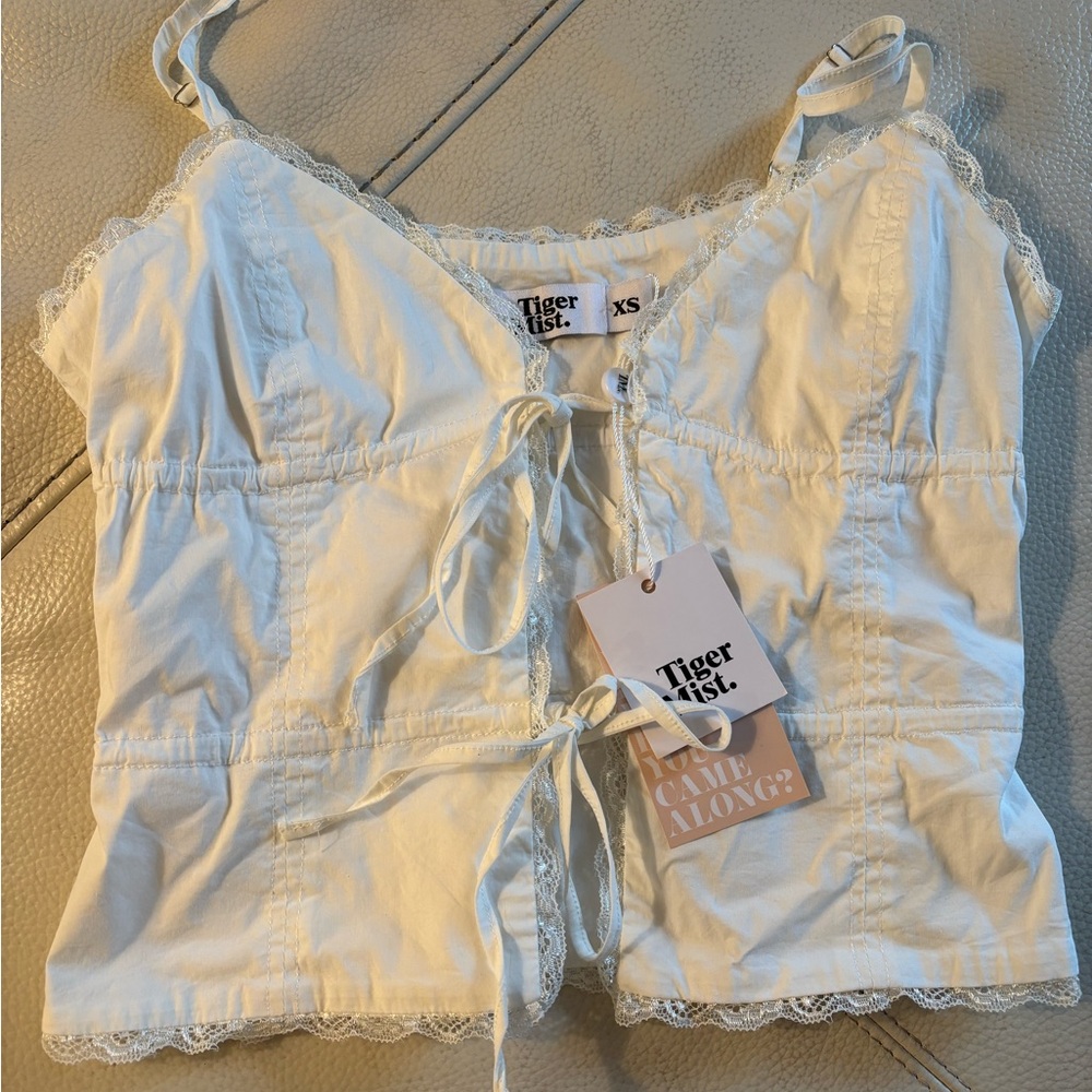 Tiger Mist White Lace Trim Top
